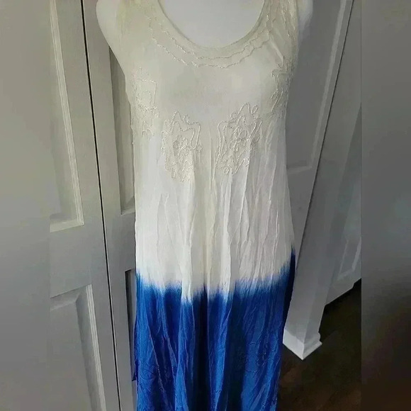 Venice Blue Ombre Dip Dye Asemetric Dress Beach Resort Blue White SZ Med/Large - Picture 2 of 5